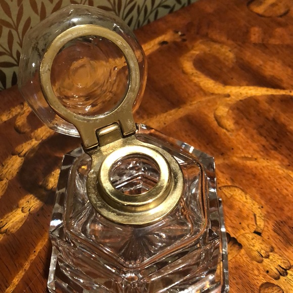Brass and glass vintage inkwell - Picture 2 of 3